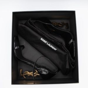 YSL Saint Laurent Gold Logo Black Opyum Leather Heels